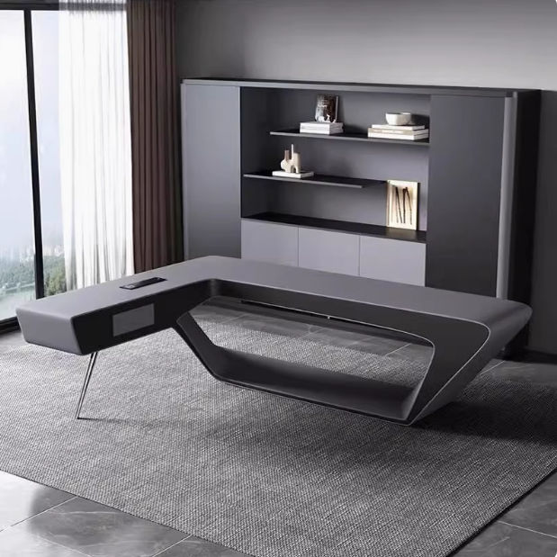 Office Table with Futuristic Executive Design, MDF Laminate PU Finish, Modern CEO Desk for Corporate Cabin