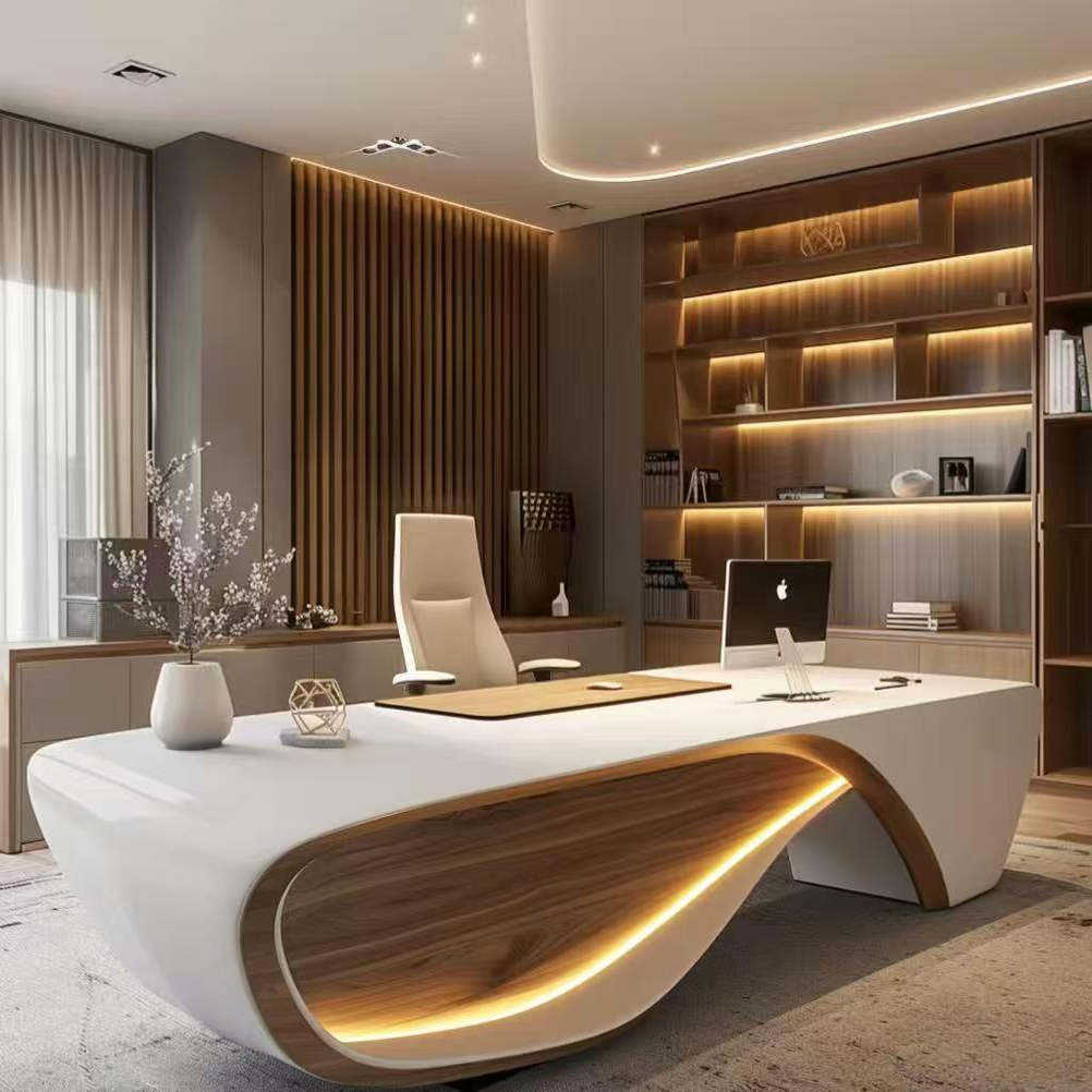 Modern Director Office Table in MDF with Laminate & PU Finish, Premium Executive Desk for CEO Cabin and Corporate Offices