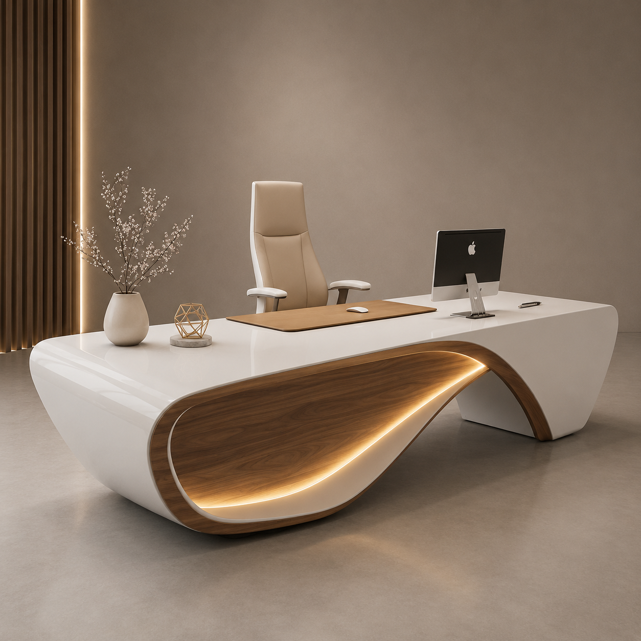 Modern Director Office Table in MDF with Laminate & PU Finish, Premium Executive Desk for CEO Cabin and Corporate Offices