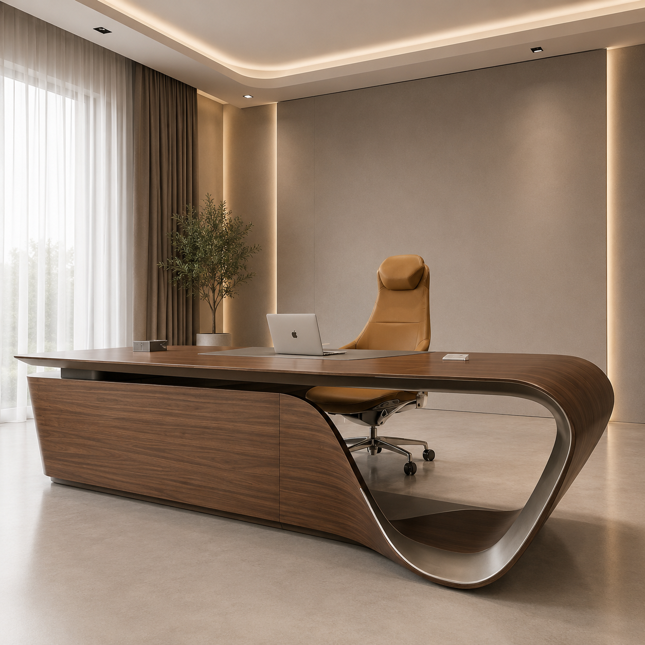 Modern Director Office Table in MDF with Laminate & PU Finish, Premium Executive Desk for CEO Cabins and Corporate Offices