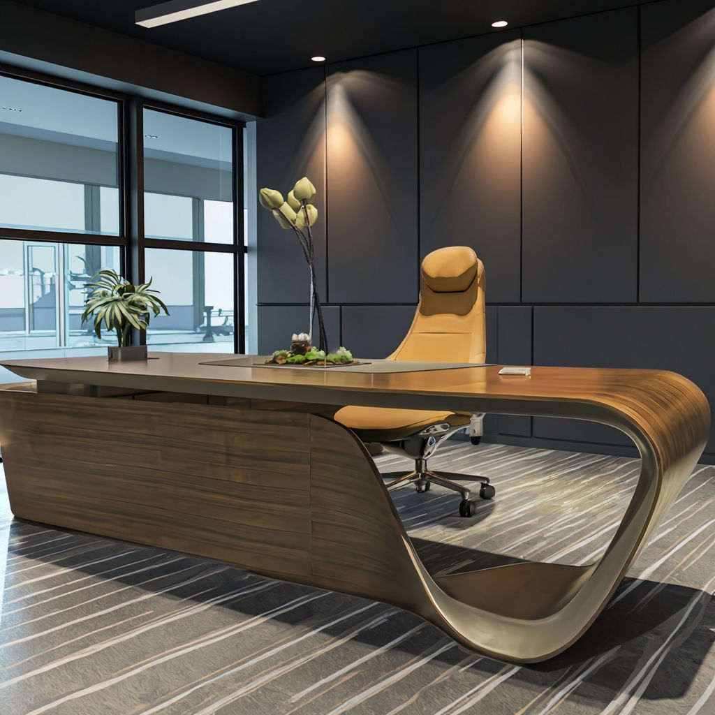 Modern Director Office Table in MDF with Laminate & PU Finish, Premium Executive Desk for CEO Cabins and Corporate Offices