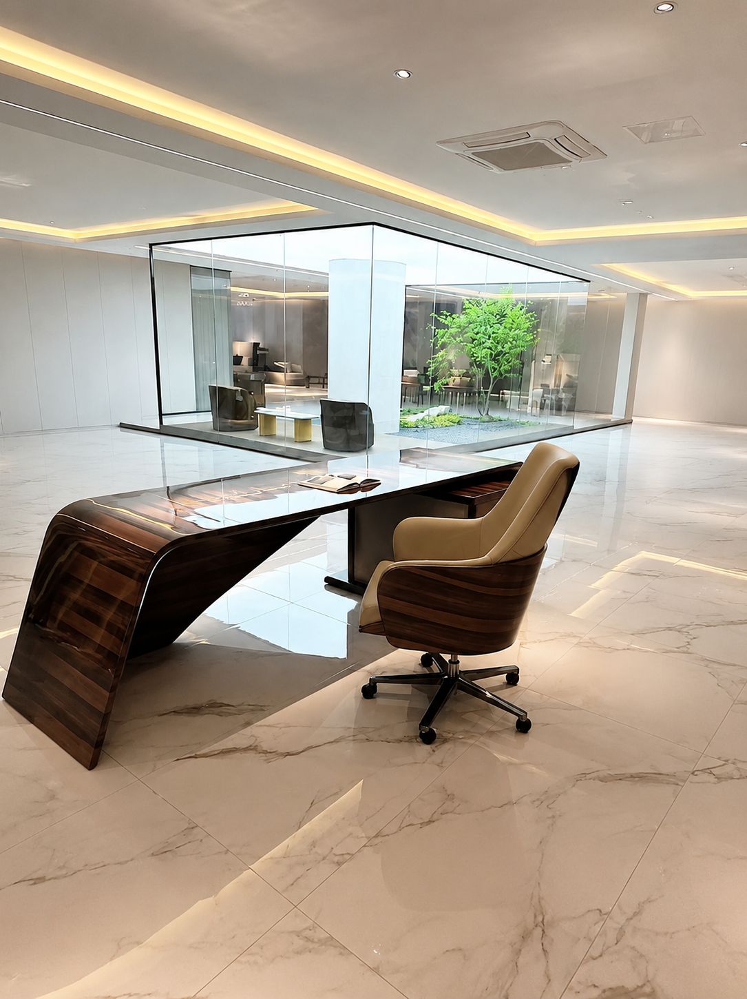 Luxury Director Table with Contemporary Sculptural Design | Premium CEO Office Desk for Modern Corporate Cabins