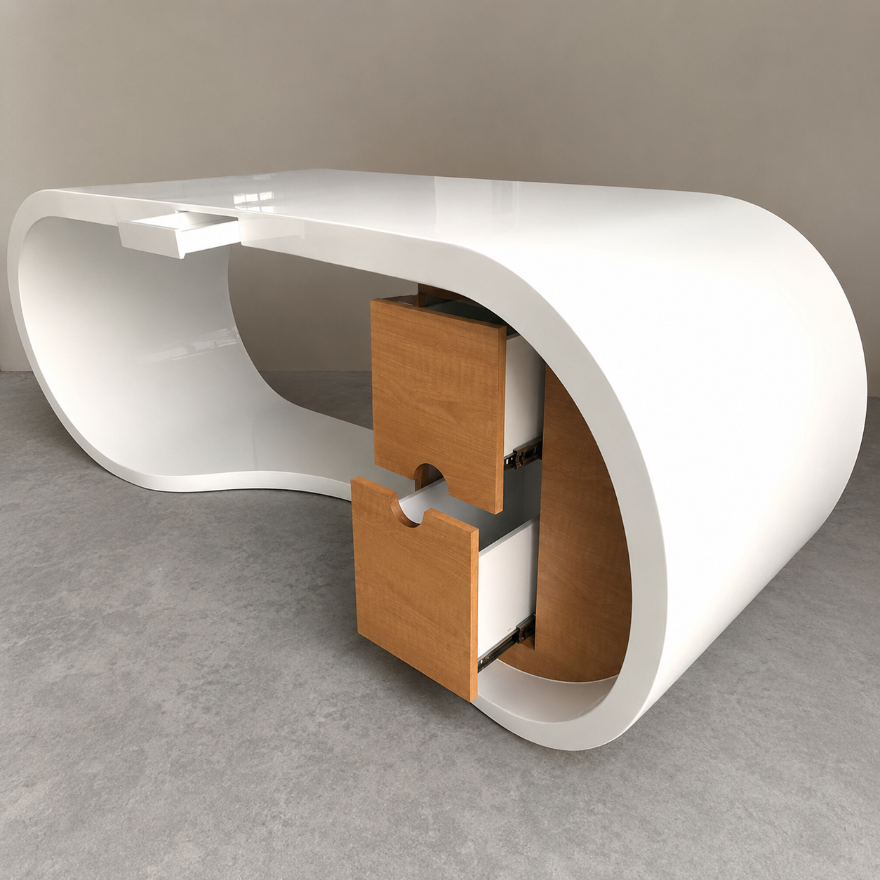 Luxury Executive Director Table with Curved Designer Profile and Integrated Storage | Modern CEO Office Desk for Premium Cabins