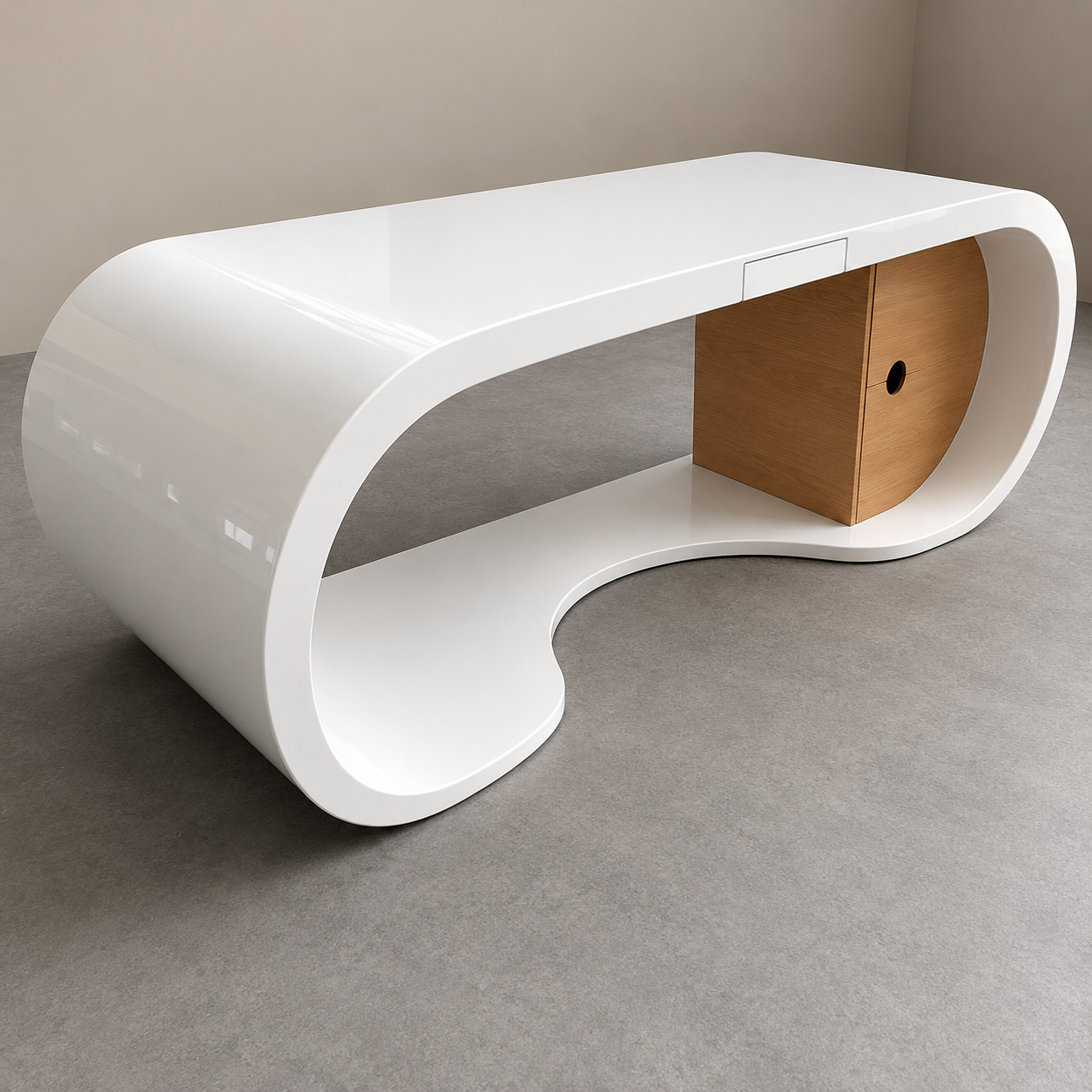 Luxury Executive Director Table with Curved Designer Profile and Integrated Storage | Modern CEO Office Desk for Premium Cabins