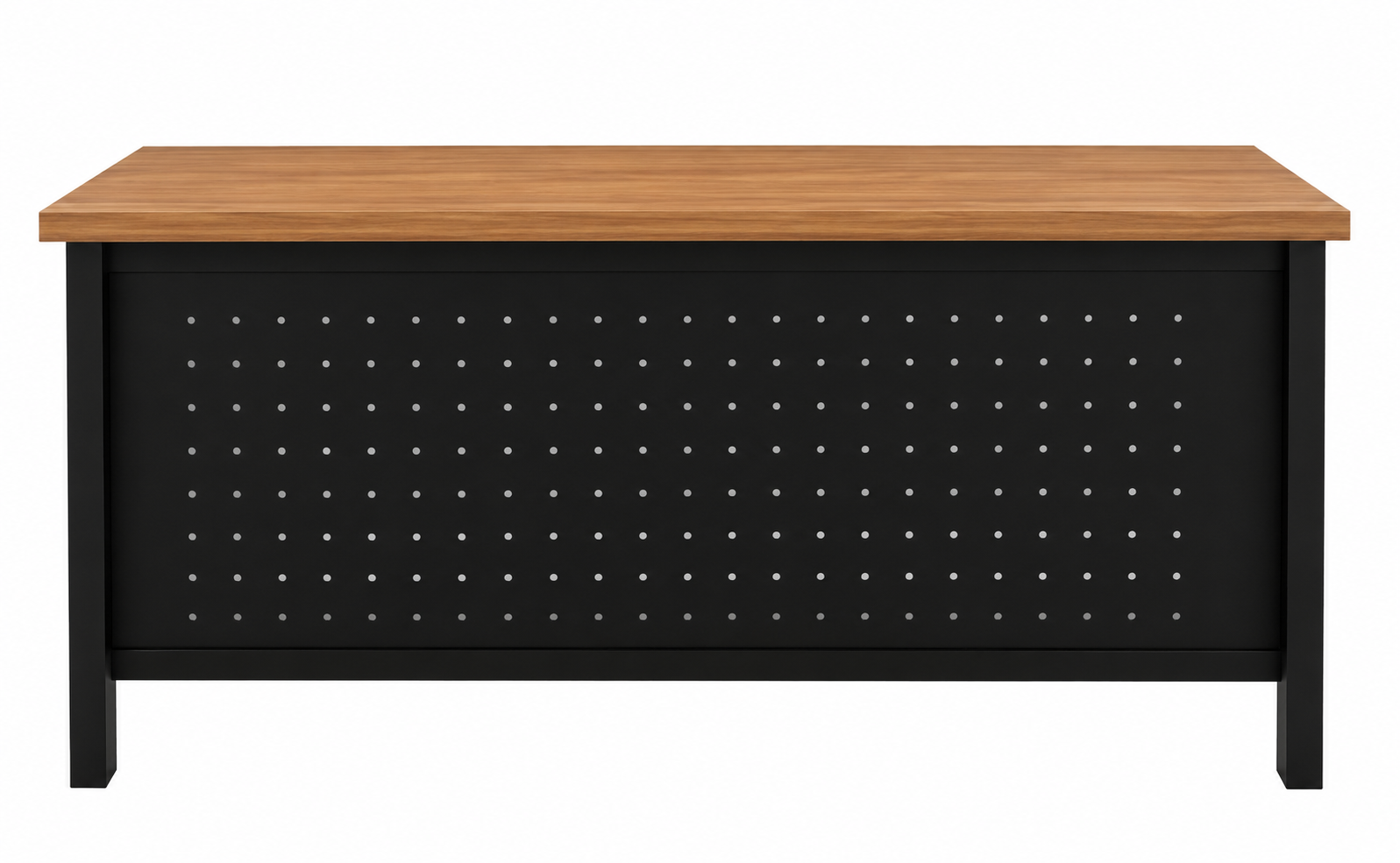 Modern Executive Office Desk with Wooden Top, Perforated Metal Front Panel & Heavy Duty Metal Frame for Office and Home Workspace