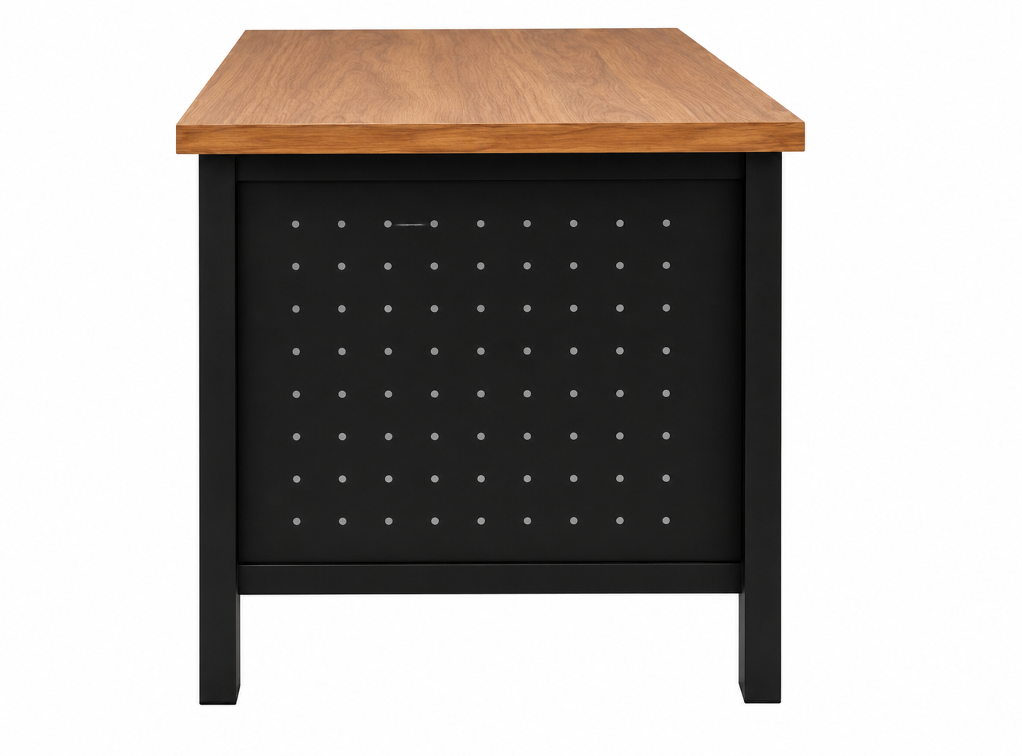 Modern Executive Office Desk with Wooden Top, Perforated Metal Front Panel & Heavy Duty Metal Frame for Office and Home Workspace