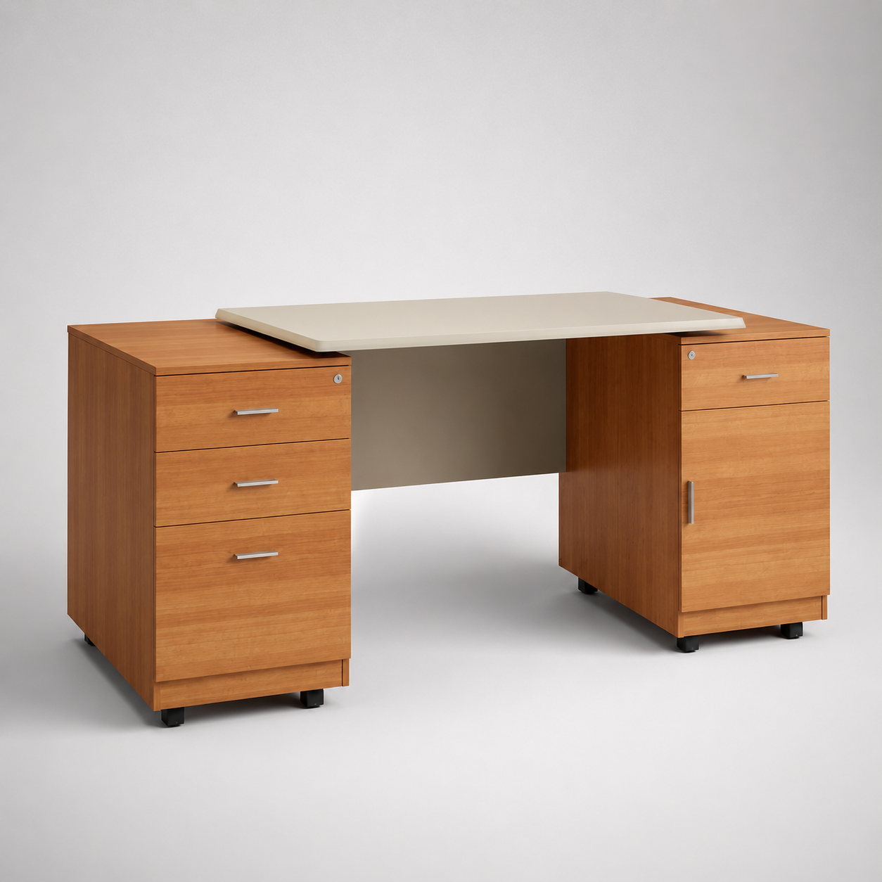 Modern Computer Table with Drawer Storage & Cabinet, Wooden Office Workstation Desk for Home Office, Study Room & Commercial Workspace