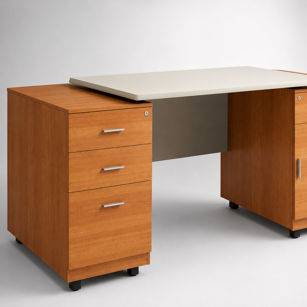 Modern Computer Table with Drawer Storage & Cabinet, Wooden Office Workstation Desk for Home Office, Study Room & Commercial Workspace