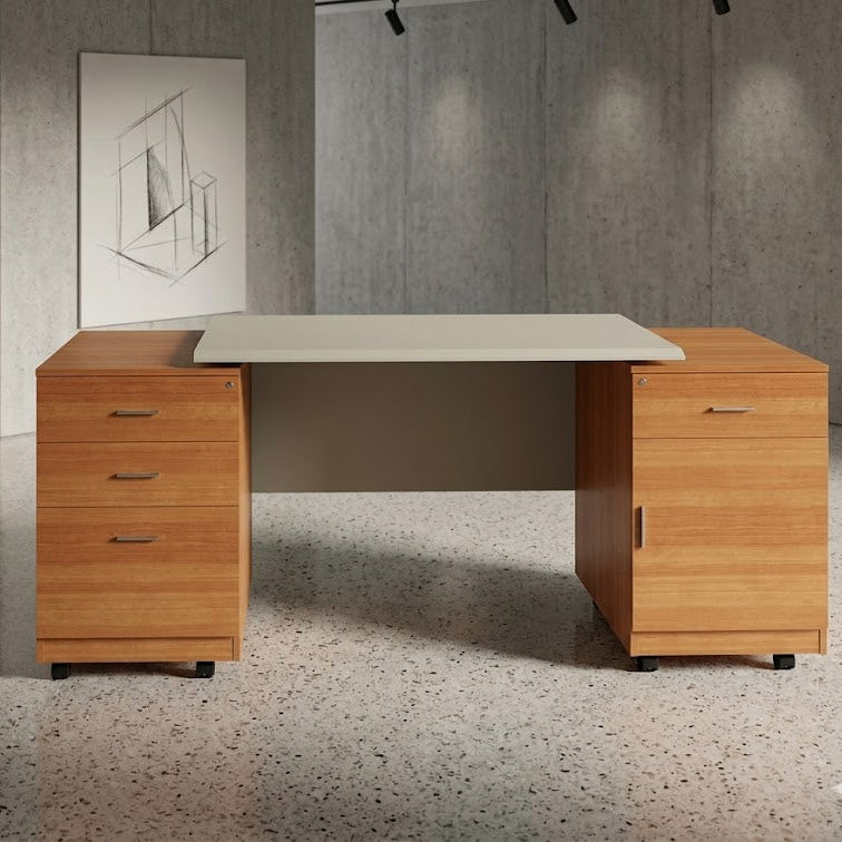 Modern Computer Table with Drawer Storage & Cabinet, Wooden Office Workstation Desk for Home Office, Study Room & Commercial Workspace