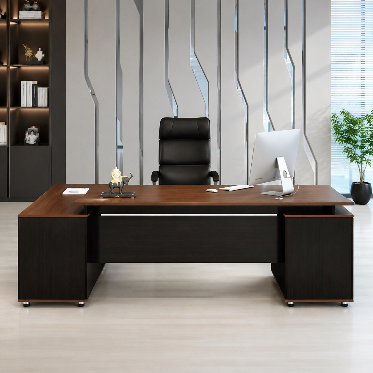 Modern Executive Office Desk with Side Storage Cabinet for CEO Cabin Manager Workspace Director Table Corporate Furniture Design