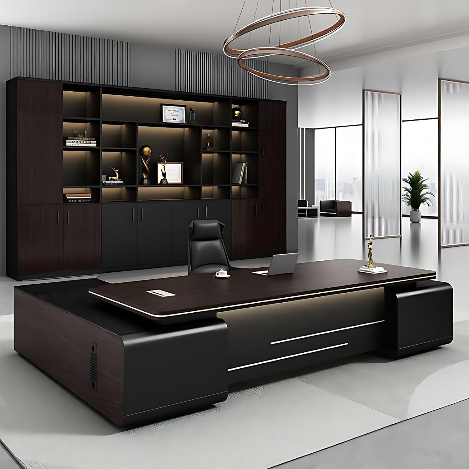 Luxury L Shape Director Office Table with Side Storage Unit, Premium Cabin Table for CEO, Director, MD Office Furniture