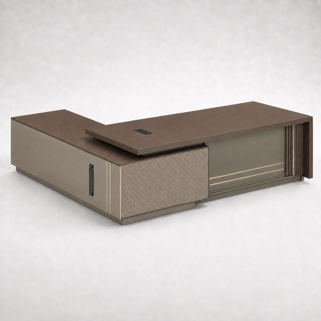 Luxury L-Shaped Executive Office Table with Side Storage, 3 Drawers, Cabinet and Cable Manager for Director Cabin and Workspace
