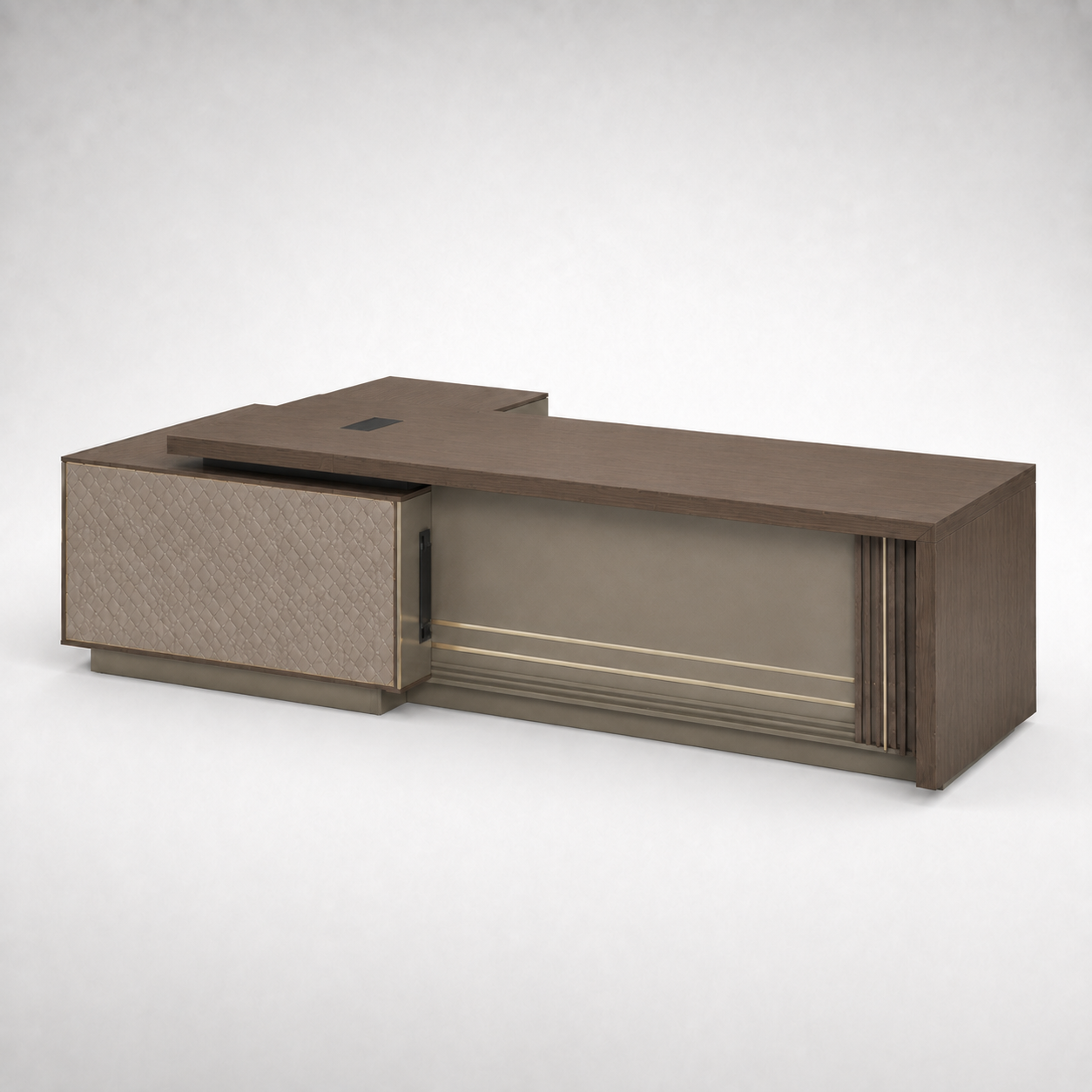 Luxury L-Shaped Executive Office Table with Side Storage, 3 Drawers, Cabinet and Cable Manager for Director Cabin and Workspace