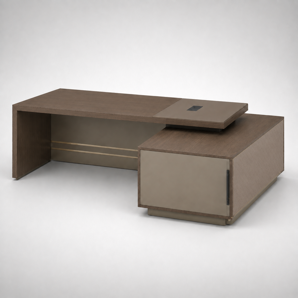 Luxury L-Shaped Executive Office Table with Side Storage, 3 Drawers, Cabinet and Cable Manager for Director Cabin and Workspace