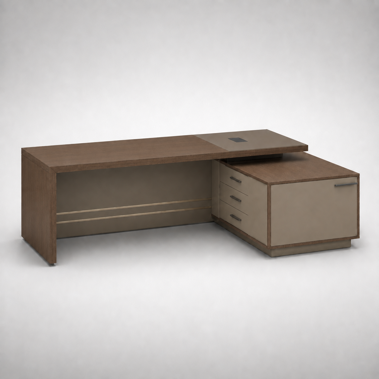 Luxury L-Shaped Executive Office Table with Side Storage, 3 Drawers, Cabinet and Cable Manager for Director Cabin and Workspace