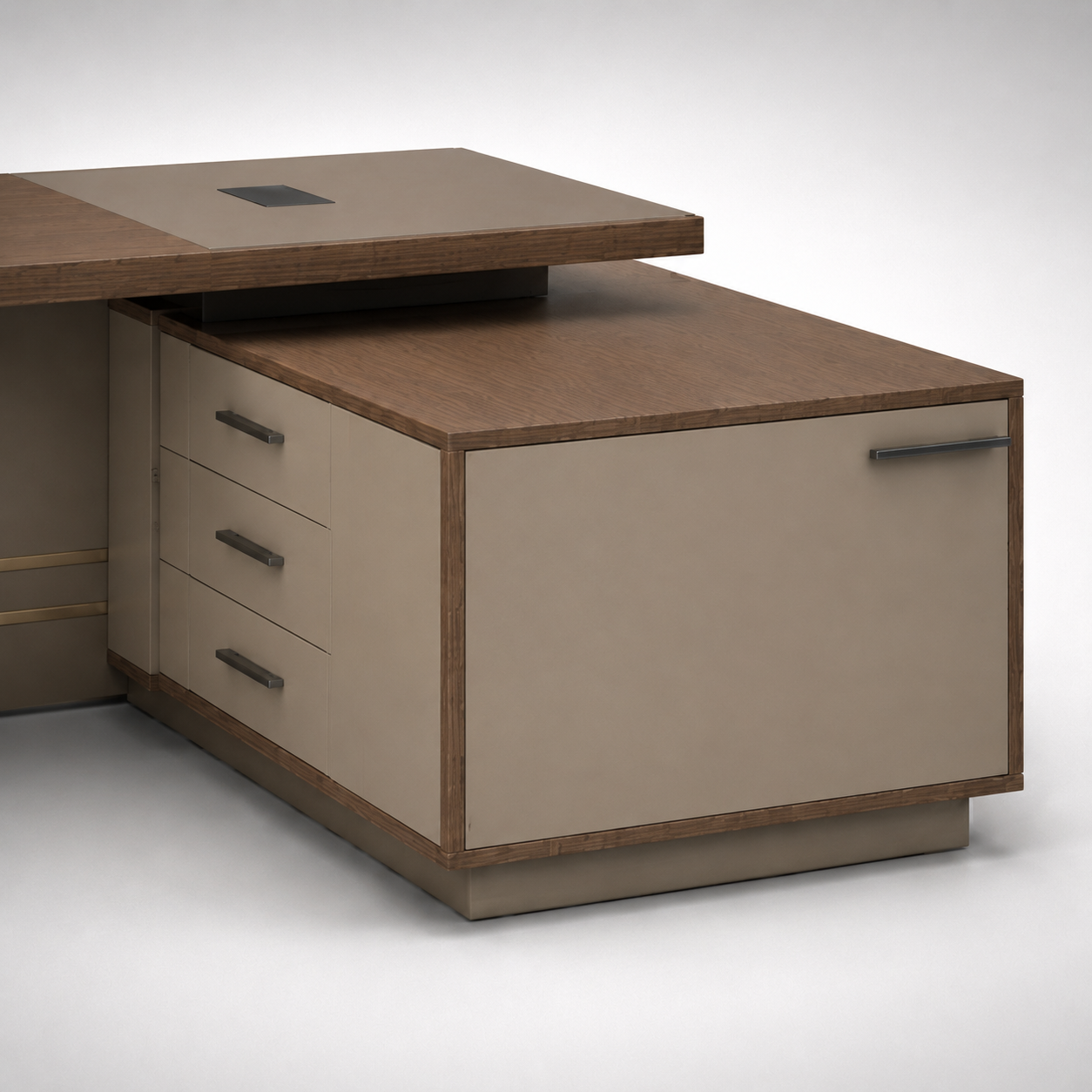 Luxury L-Shaped Executive Office Table with Side Storage, 3 Drawers, Cabinet and Cable Manager for Director Cabin and Workspace