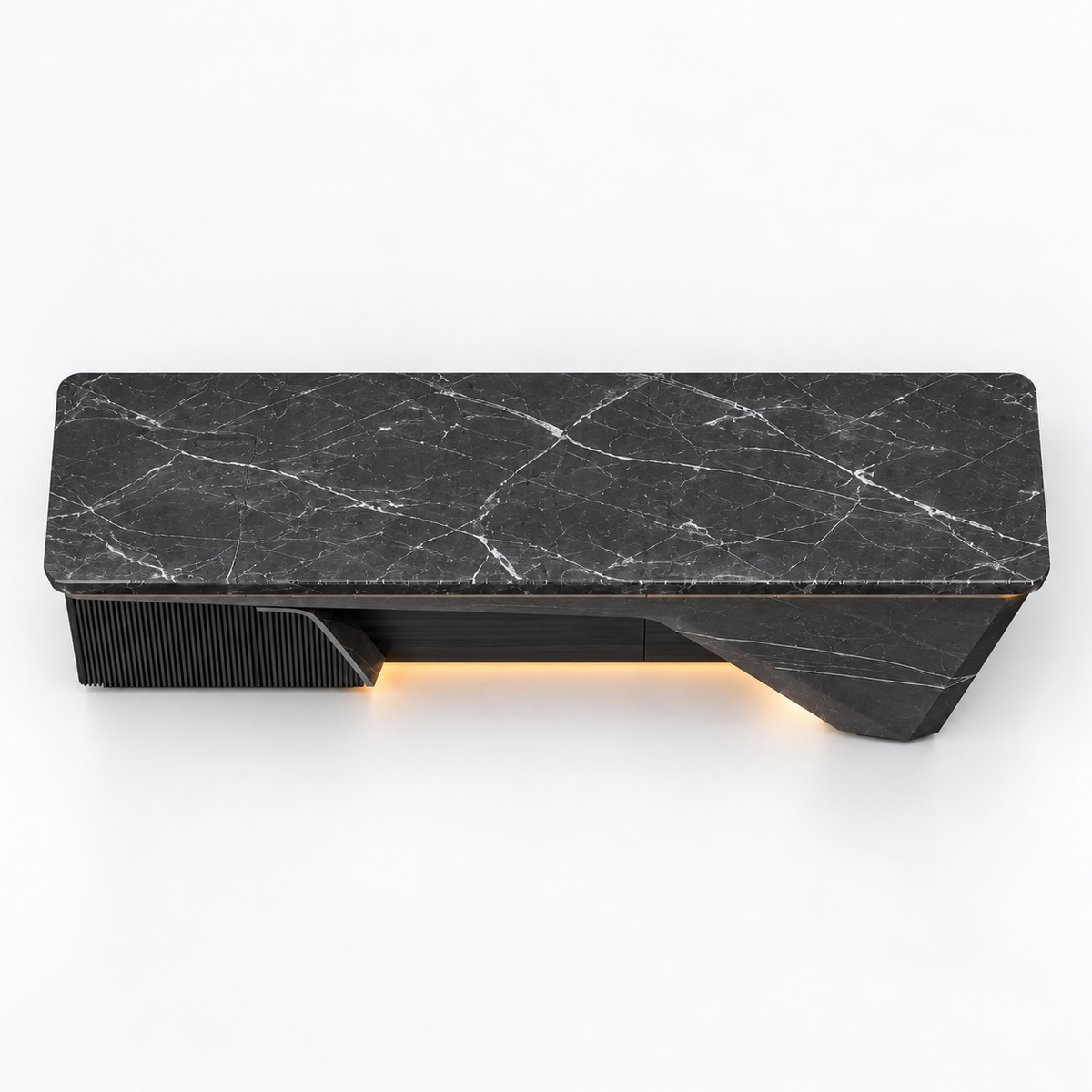 Luxury Modern Executive Director Desk with Angular Pedestal Base, LED Accent Lighting, Spacious Worktop & Premium Design for CEO Cabins