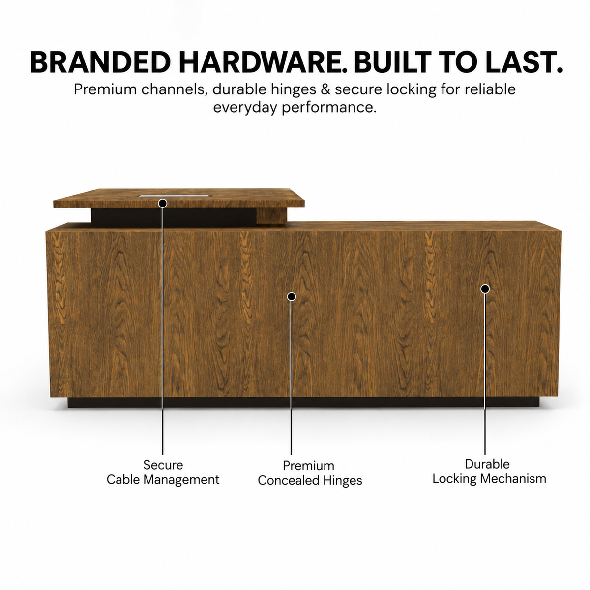 Luxury Director and Executive L Shape Office Table Made Particle Board with  Wire Manager Side Unit and Multi Drawers CPC Space  - Brown Color