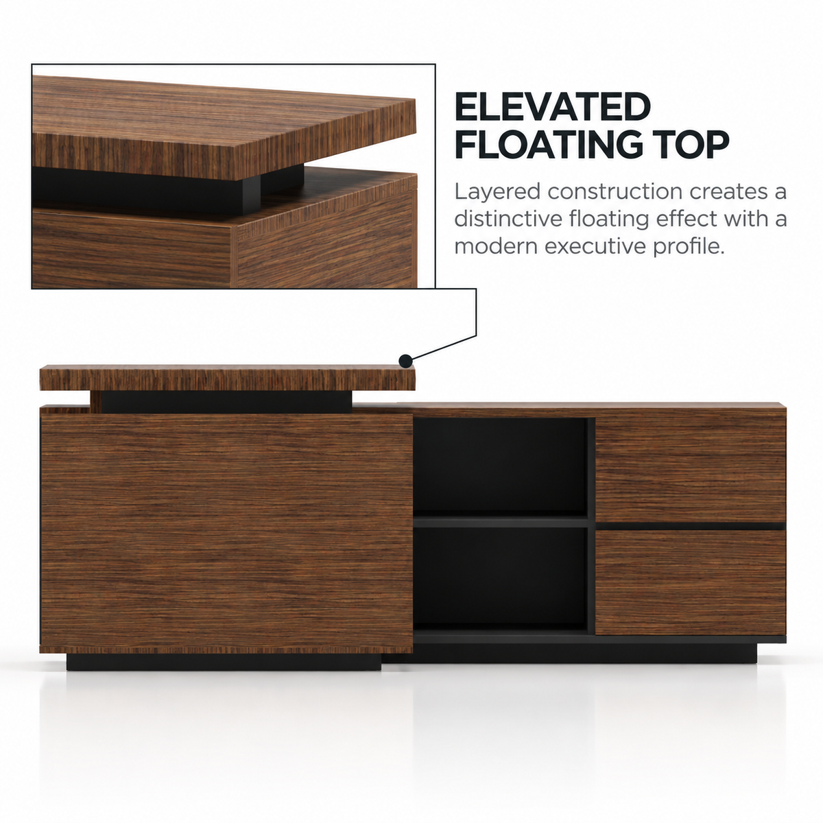 Luxury Executive Director Table with Floating Worktop, Integrated LED Under-Glow, Dark Matte Finish, Premium Office Desk