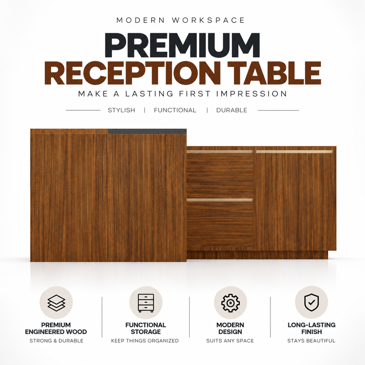 Modern Executive Director Office Table with Side Storage, Lockable Drawers & Premium Wooden Office Desk for CEO Cabin