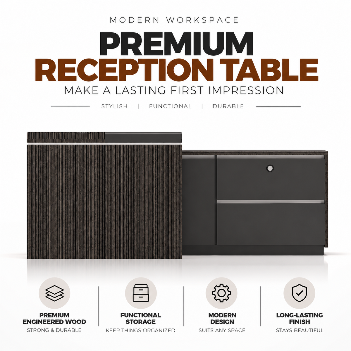 Director Office Table with Side Organizer , Modern Executive Desk for CEO, Manager and Corporate Workspace Furniture