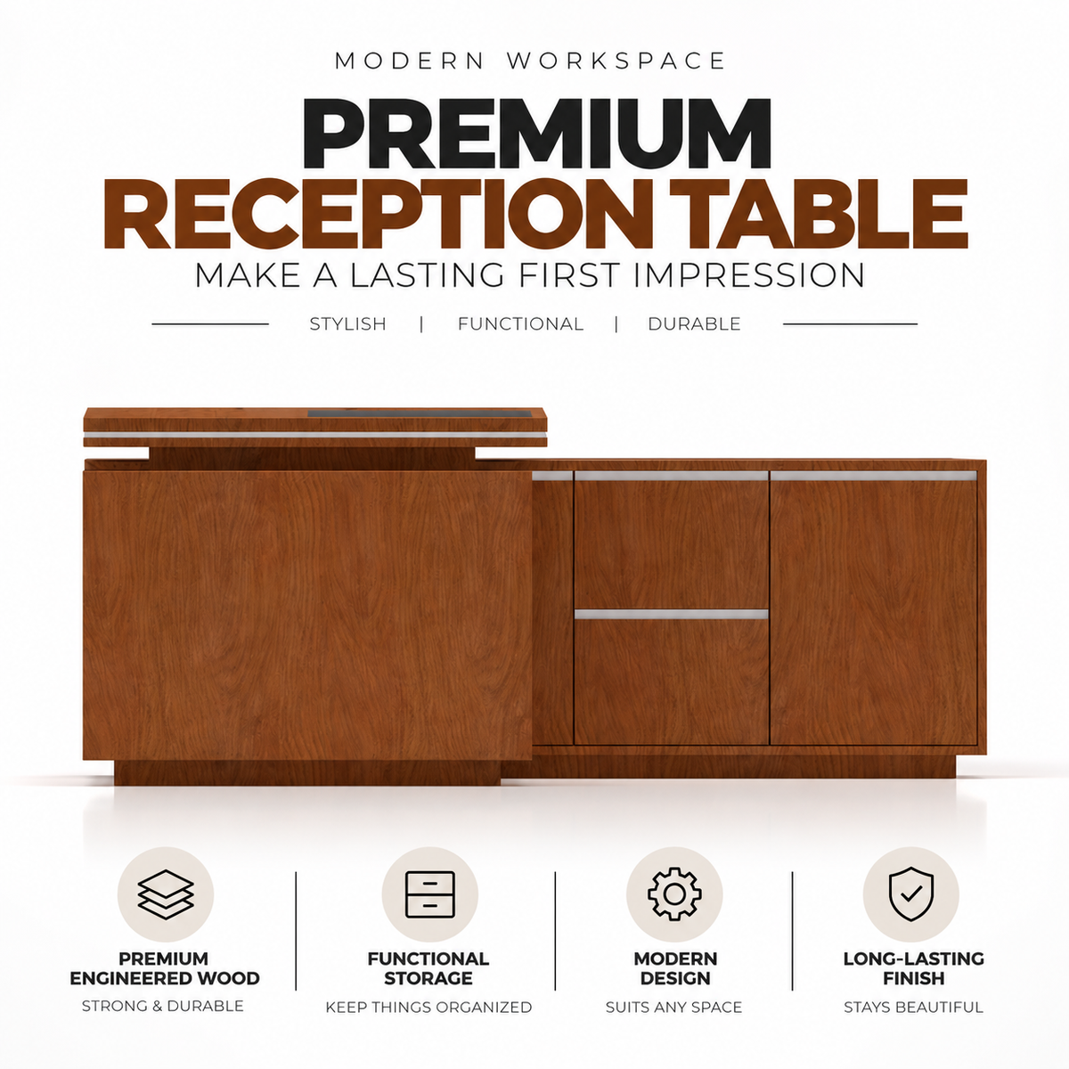 Luxury Executive Office Table with Side Storage, Premium PLY And amp; Manager Desk for Corporate Cabin and Office Interiors