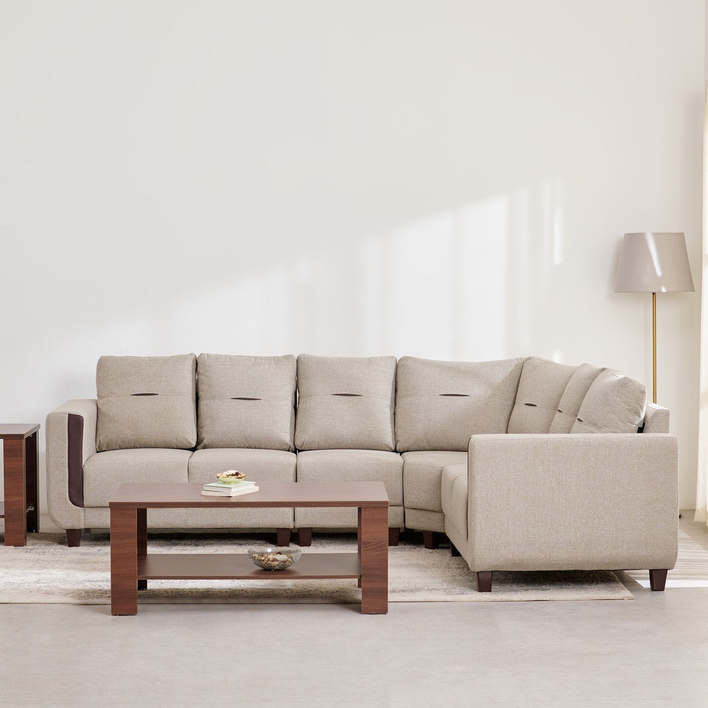 L Shape Suede Fabric 6 Seater Sofa Set Luxury Furniture with Solid Wood Frame -