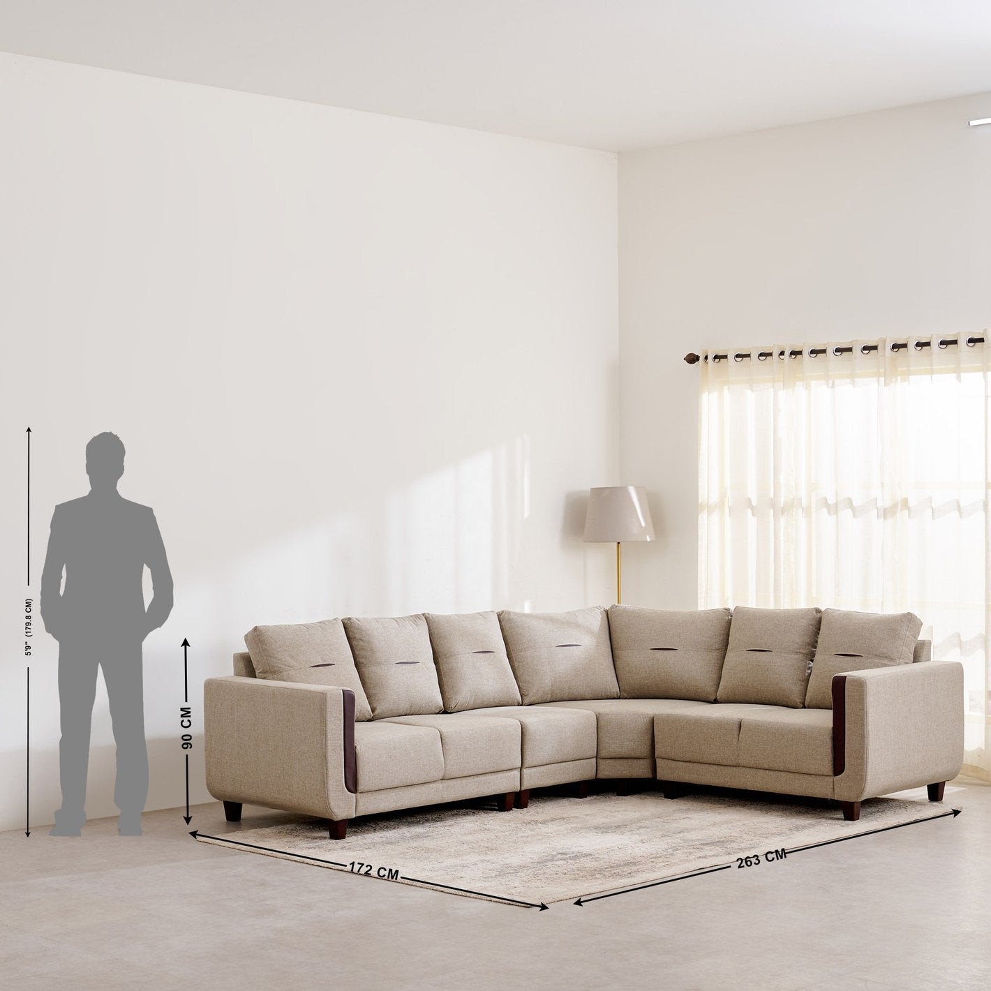L Shape Suede Fabric 6 Seater Sofa Set Luxury Furniture with Solid Wood Frame -