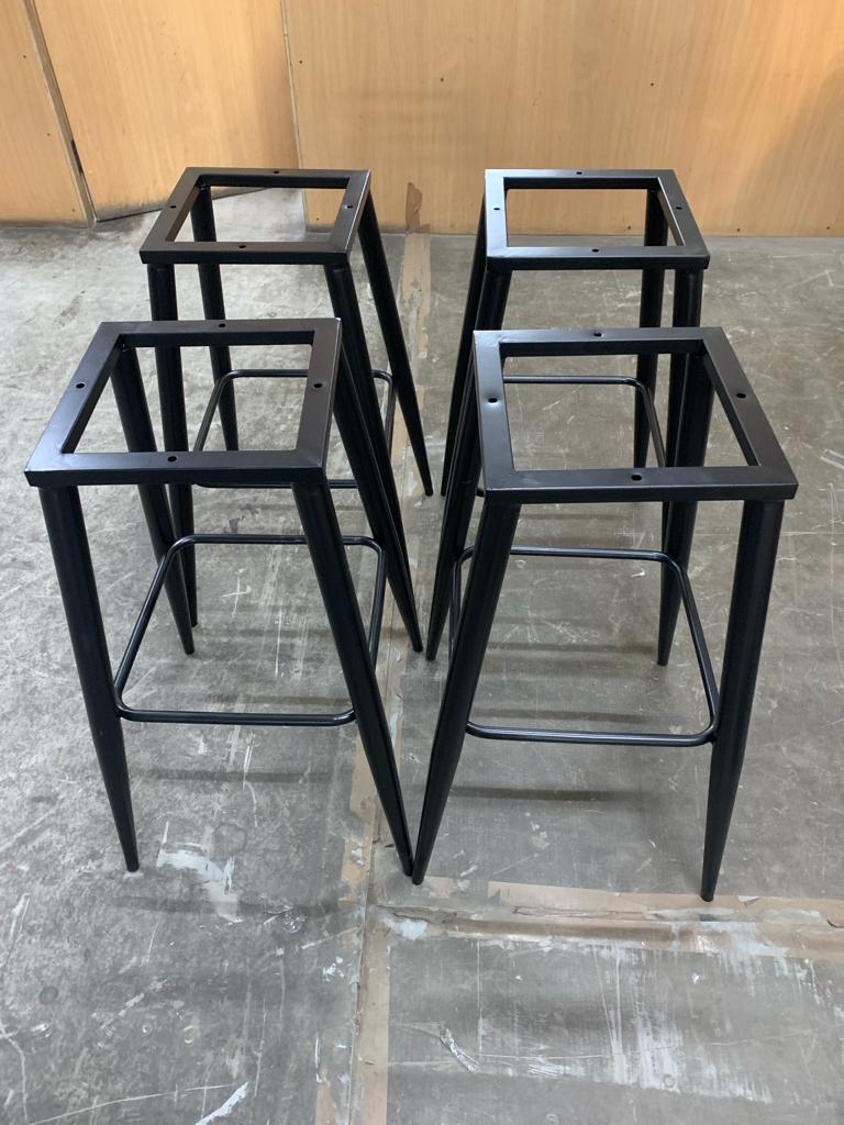 Leatherette Bar Stool Chair with Black & Golden Metal Legs (Pack Of 4) -
