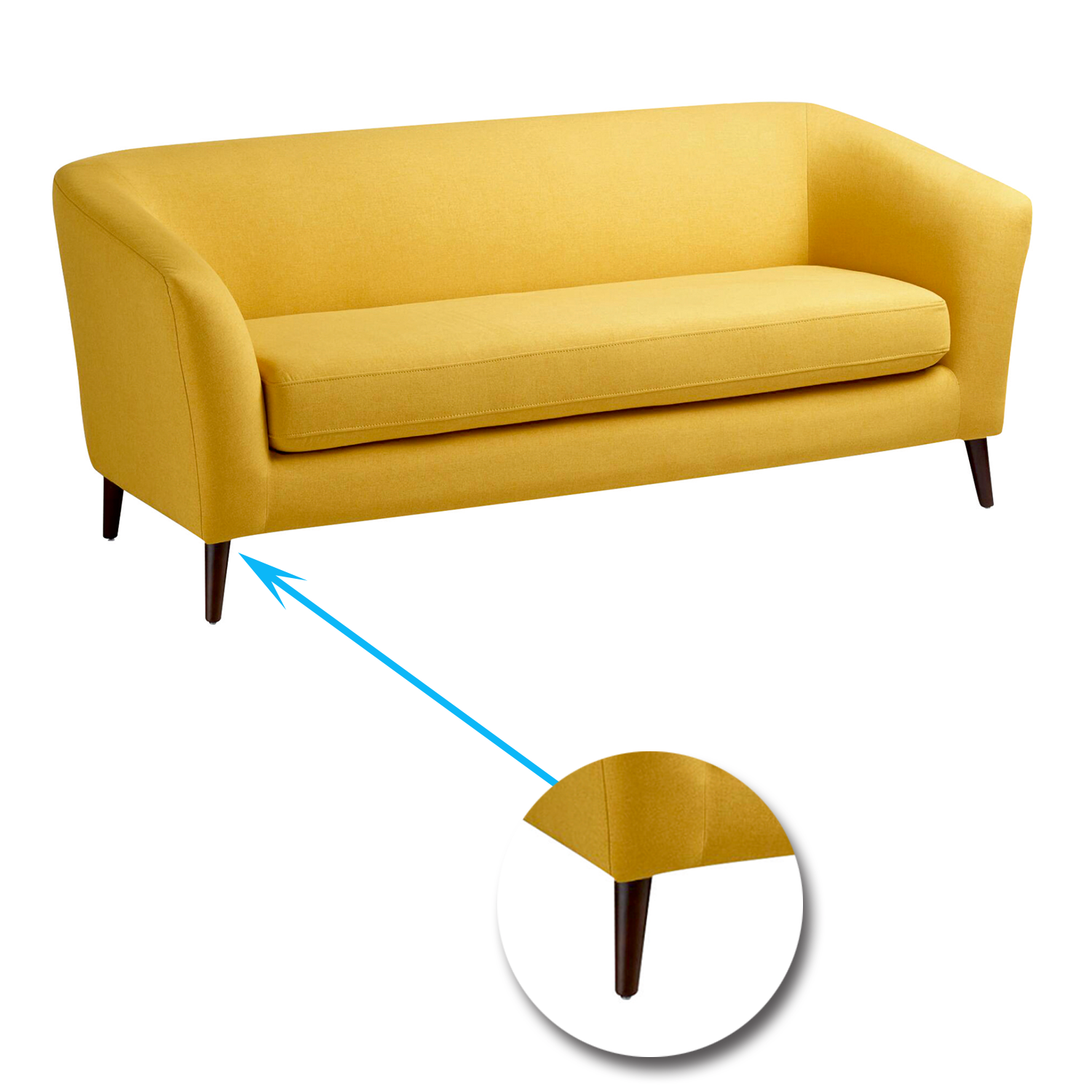 Leatherette Sofa in Wooden Legs Base Cushioned -