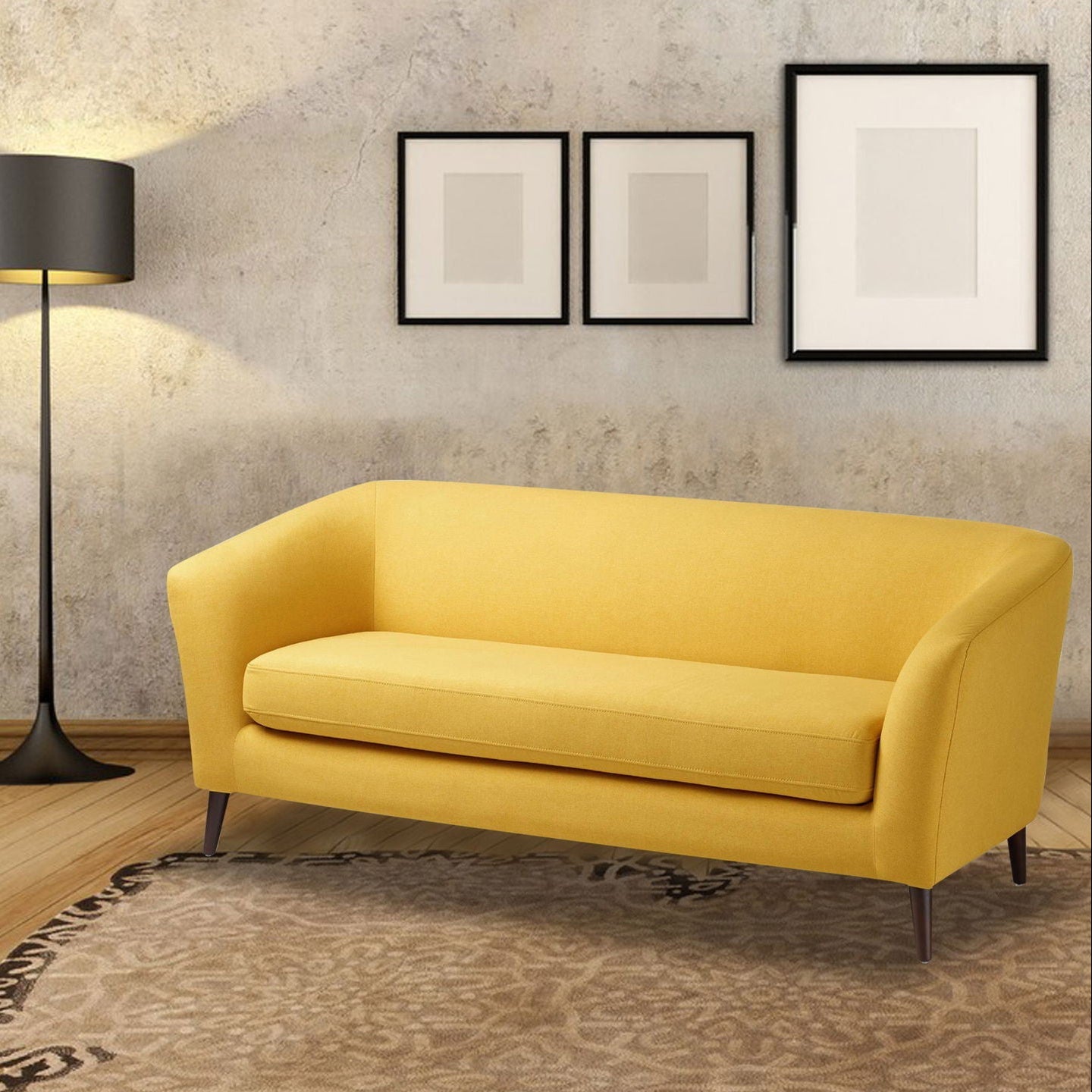 Leatherette Sofa in Wooden Legs Base Cushioned -
