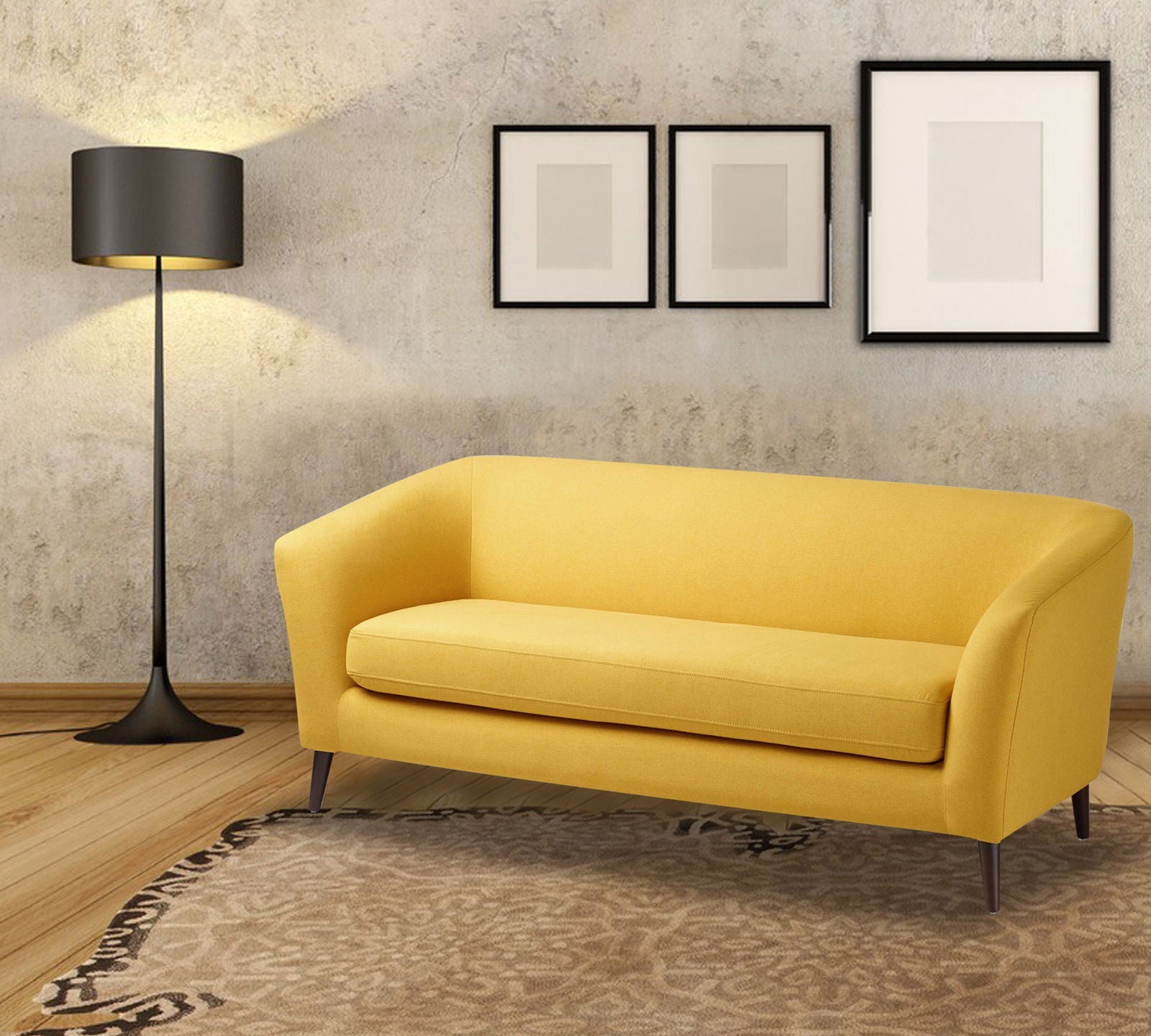 Leatherette Sofa in Wooden Legs Base Cushioned -
