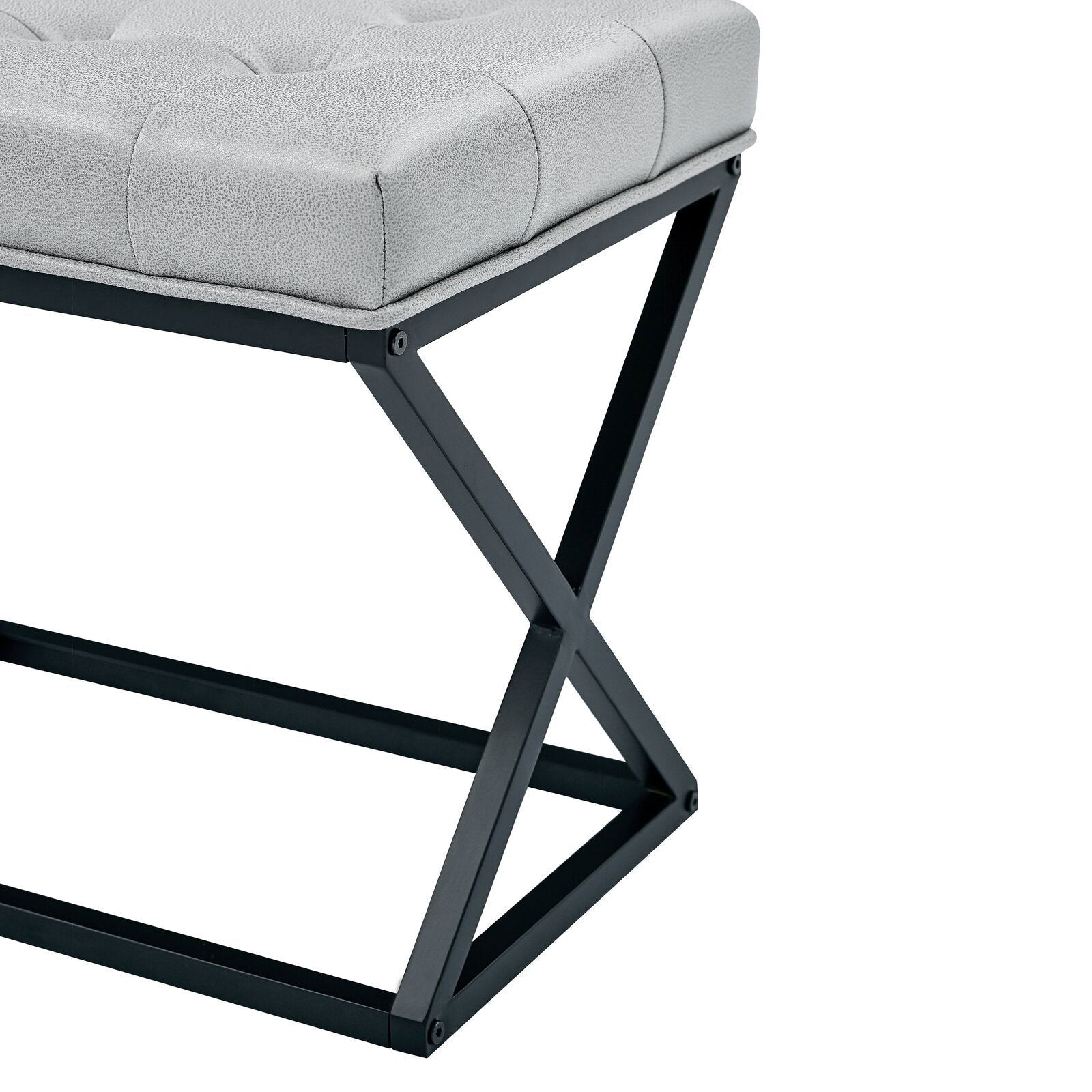 Leatherette Upholstery & Metal Base Ottoman -