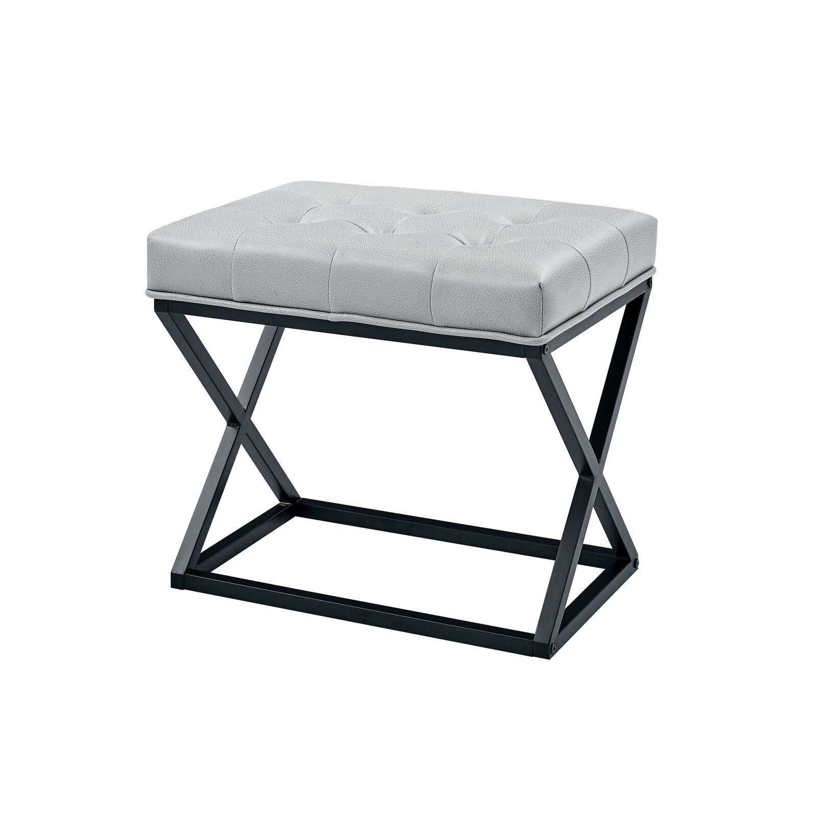 Leatherette Upholstery & Metal Base Ottoman -
