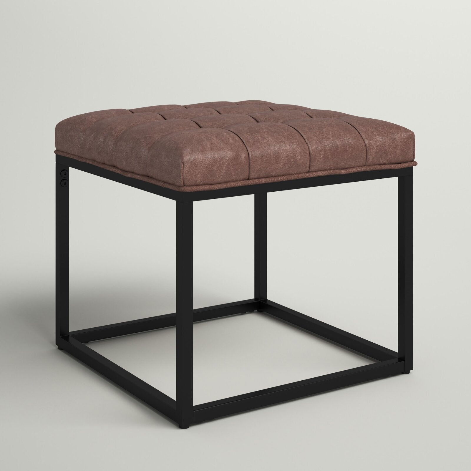 Leatherette Upholstery & Metal Base Ottoman -