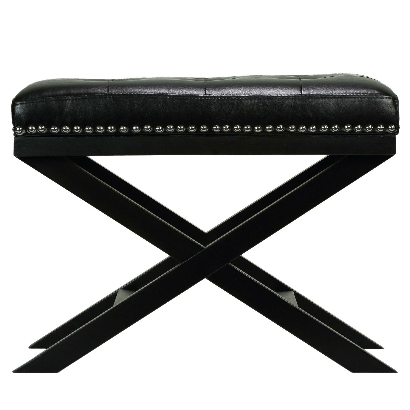 Leatherette Upholstery & Wooden Base Ottoman -
