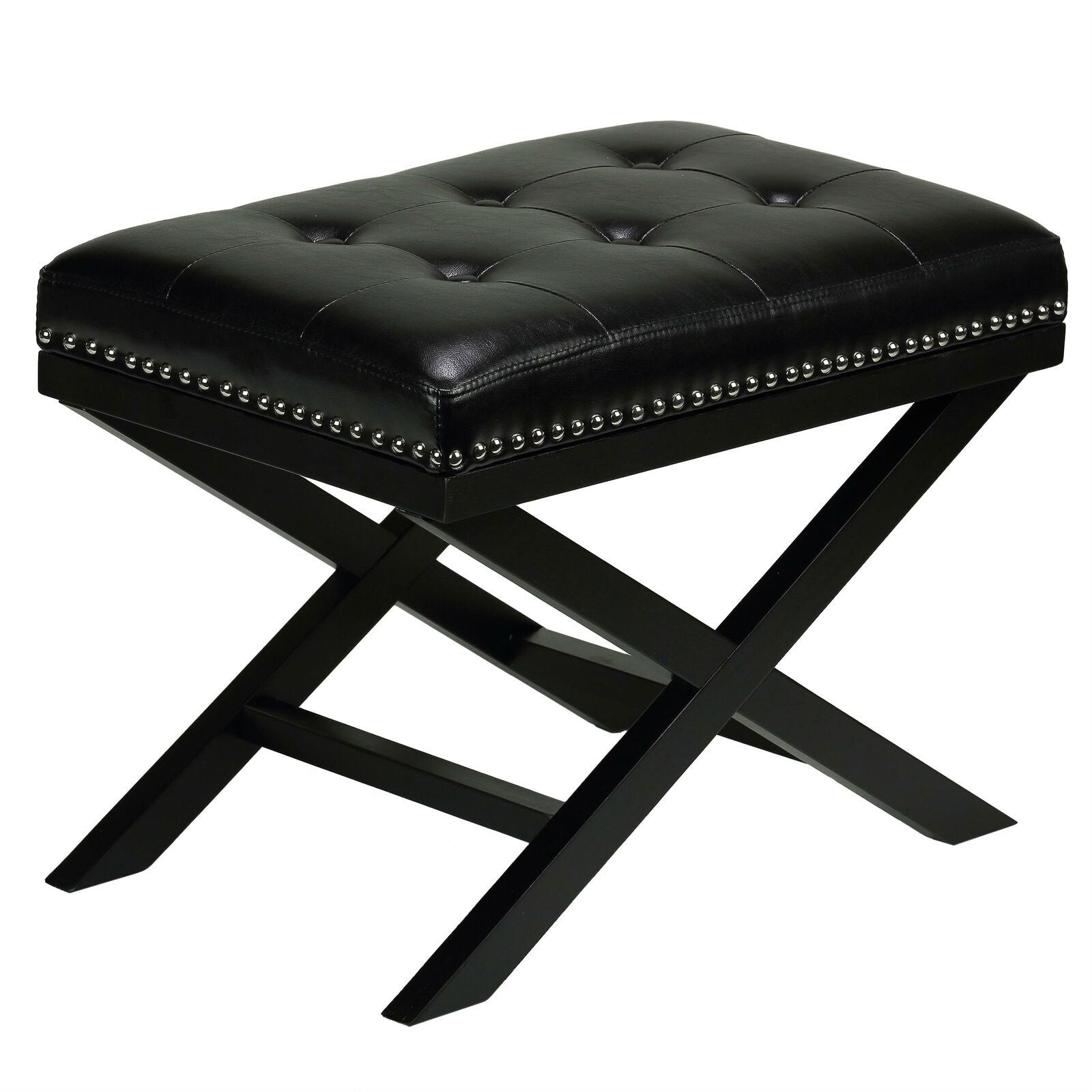 Leatherette Upholstery & Wooden Base Ottoman -