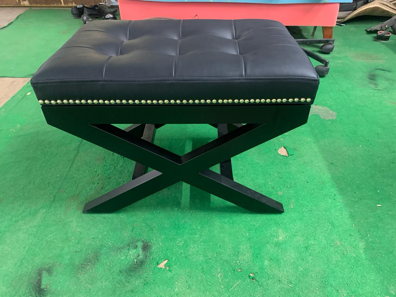Leatherette Upholstery & Wooden Base Ottoman -