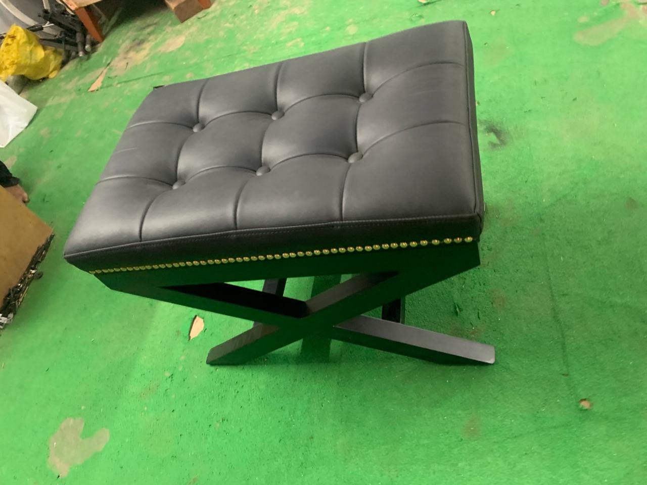 Leatherette Upholstery & Wooden Base Ottoman -