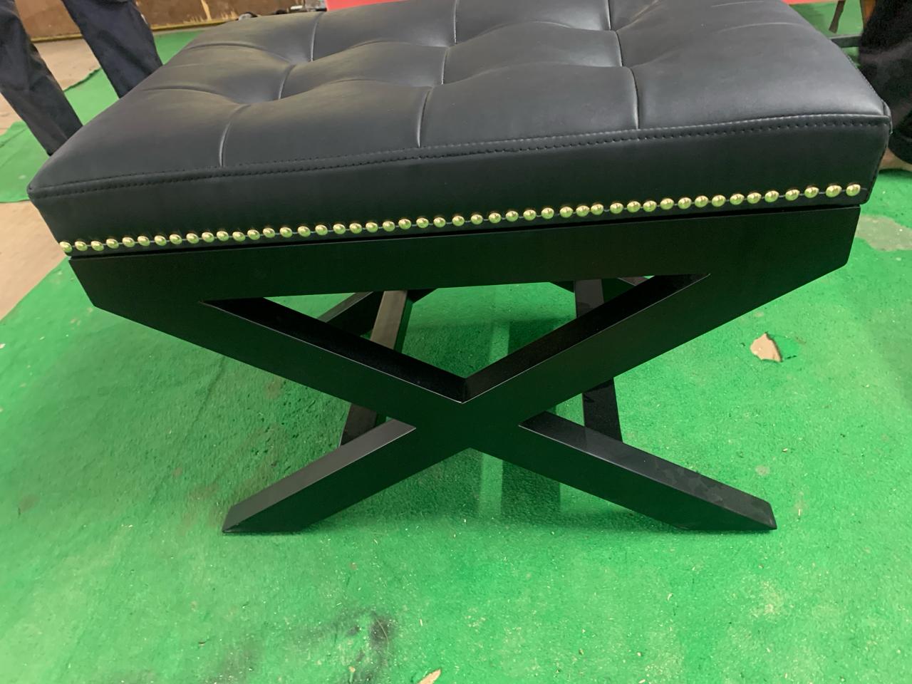 Leatherette Upholstery & Wooden Base Ottoman -