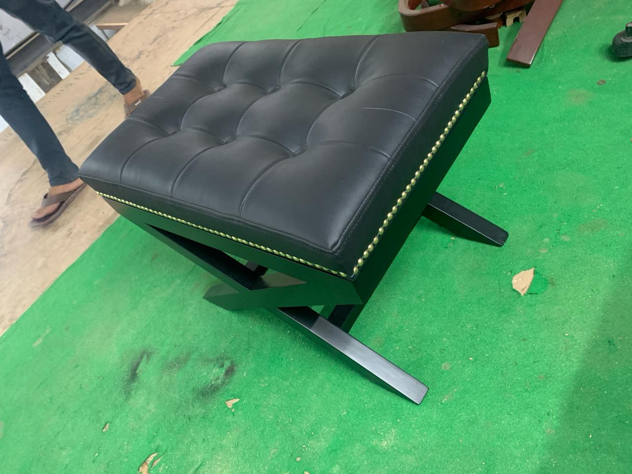 Leatherette Upholstery & Wooden Base Ottoman -