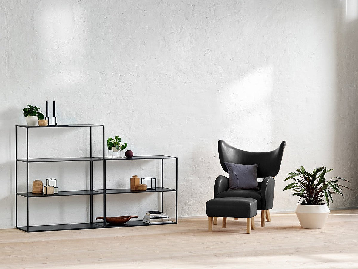 Leatherette Upholstery & Wooden Base Ottoman -