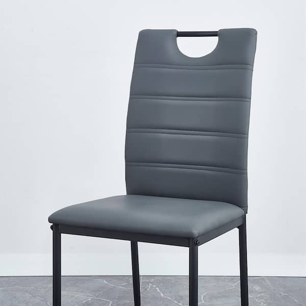 Light Gray Leather Dining Chairs with Black Metal Legs  Set of 4 Pieces -