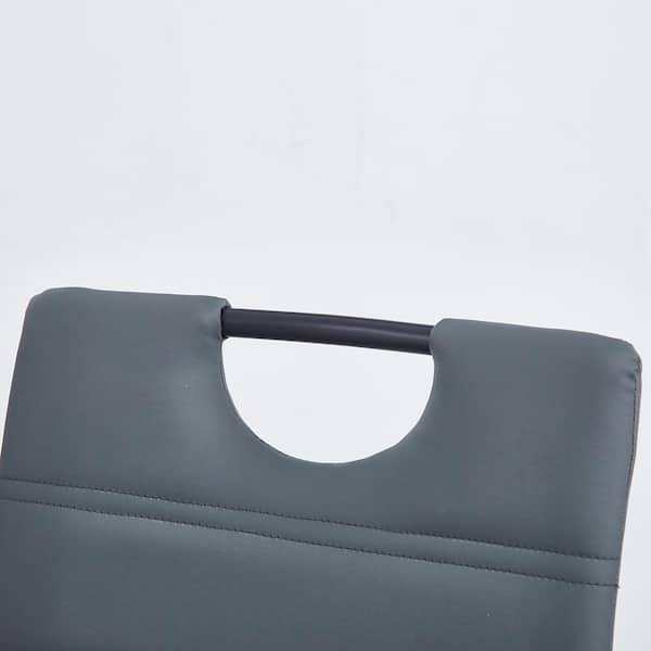 Light Gray Leather Dining Chairs with Black Metal Legs  Set of 4 Pieces -