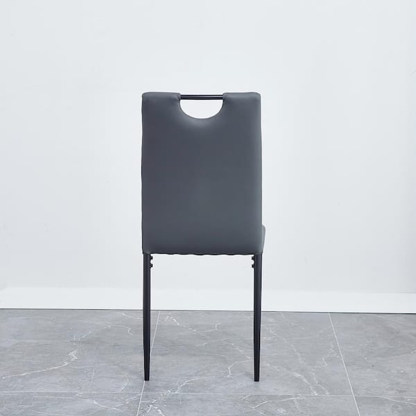 Light Gray Leather Dining Chairs with Black Metal Legs  Set of 4 Pieces -
