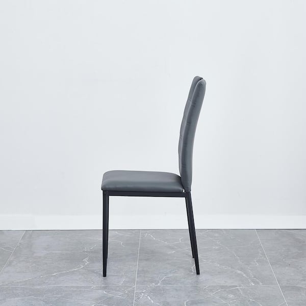 Light Gray Leather Dining Chairs with Black Metal Legs  Set of 4 Pieces -
