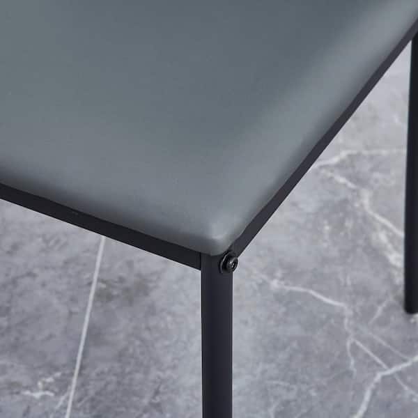 Light Gray Leather Dining Chairs with Black Metal Legs  Set of 4 Pieces -