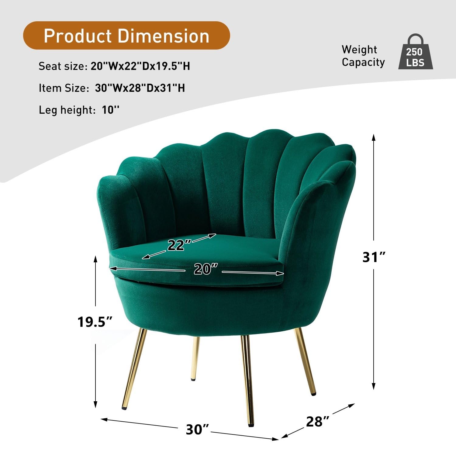 Lounge Chair Velvet Seat With Gold Legs Finish -