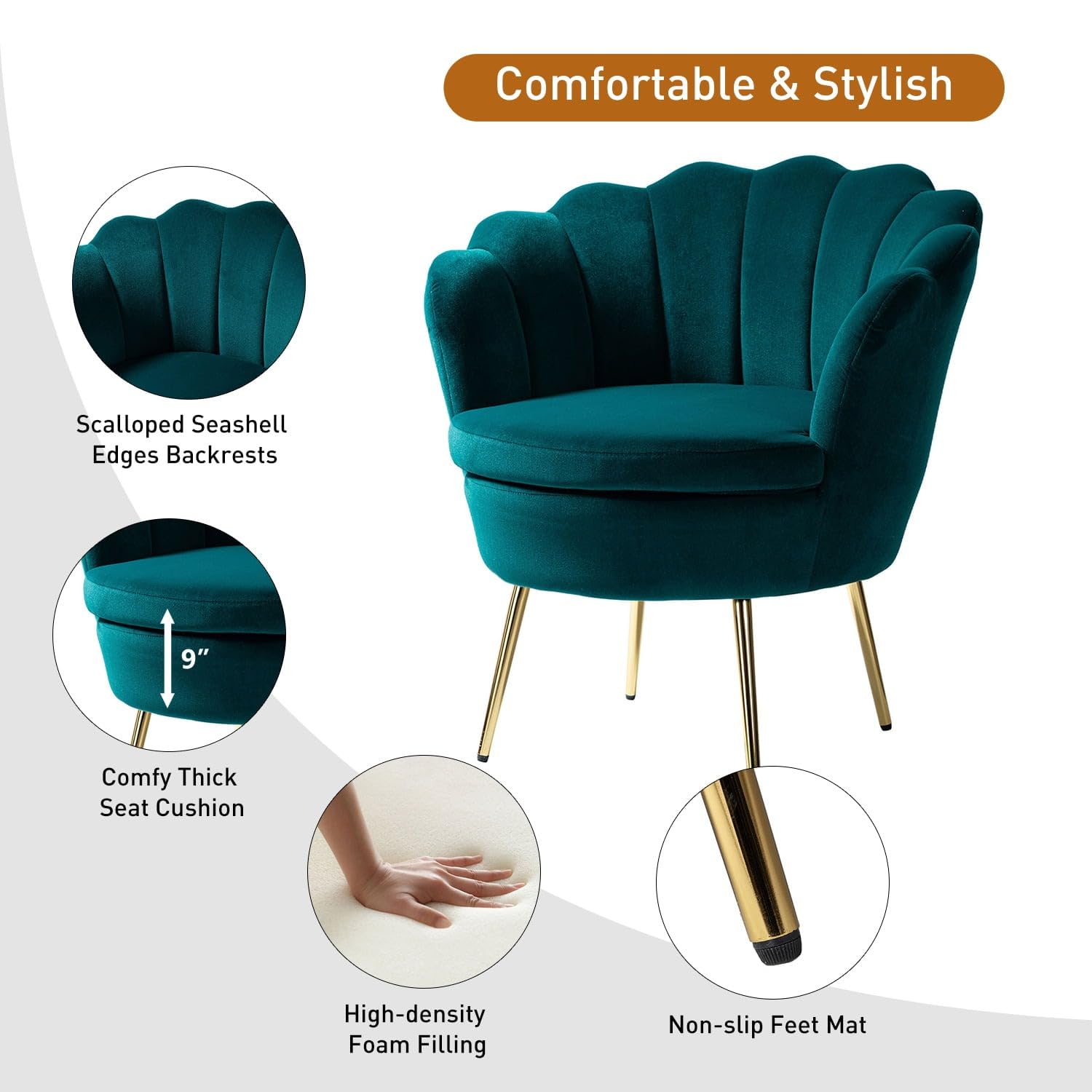 Lounge Chair Velvet Seat With Gold Legs Finish -