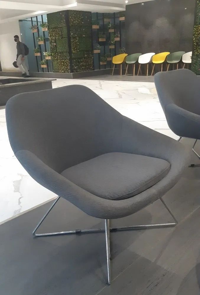 Lounge Chair With Leatherette Seat in Metal Base -